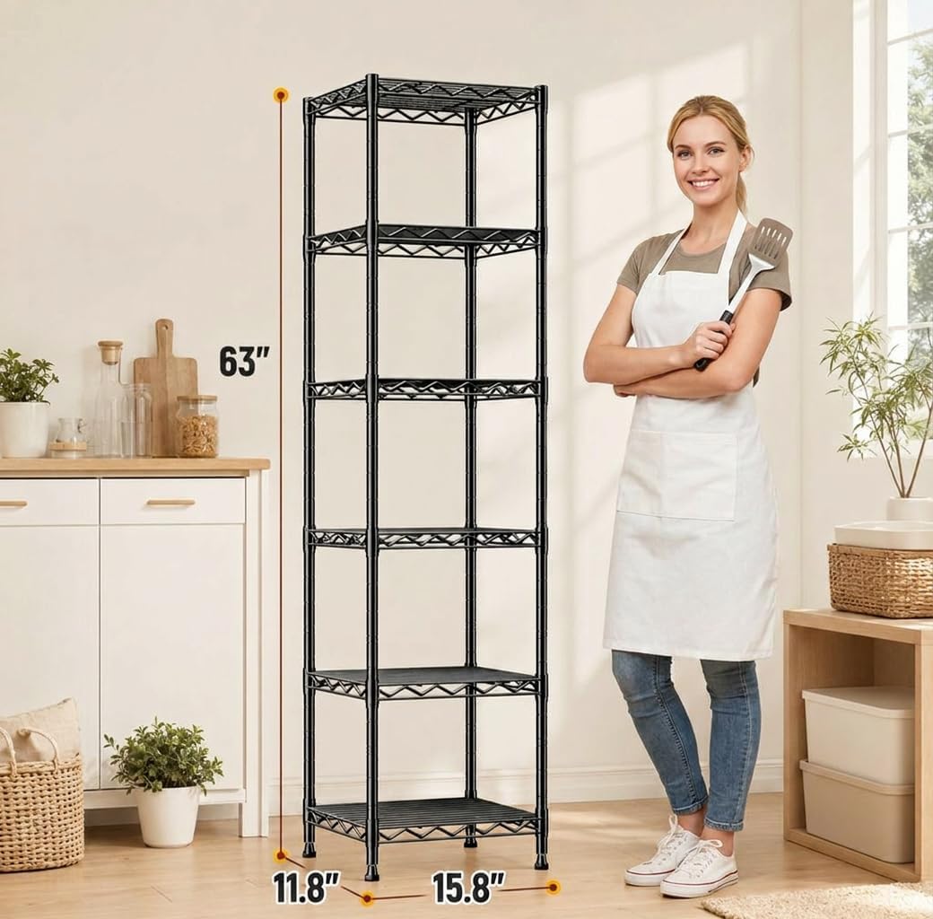 6‑Tier Narrow Metal Storage Shelving Unit