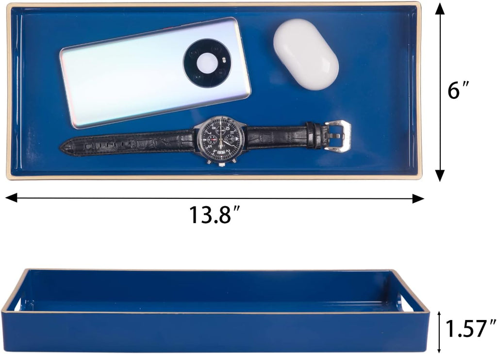 Blue 2‑Pack Rectangular Plastic Vanity Trays