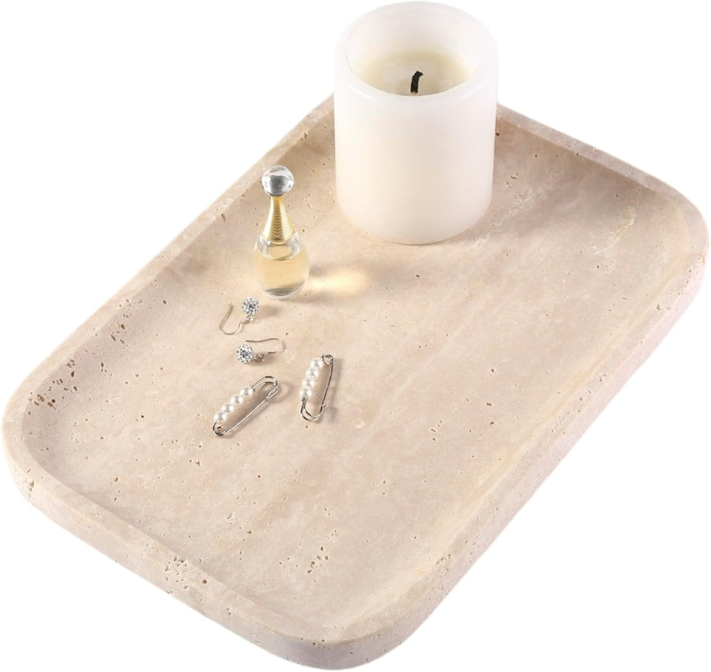 Beige Travertine Vanity Countertop Organizer Tray