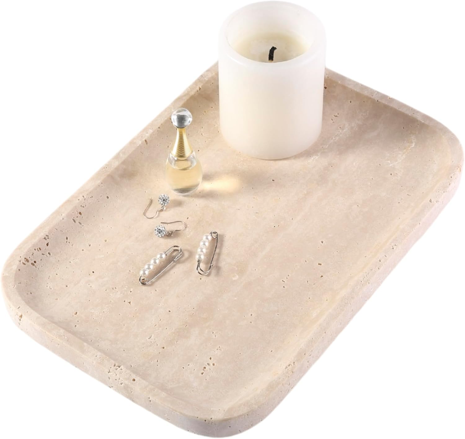 Beige Travertine Vanity Countertop Organizer Tray