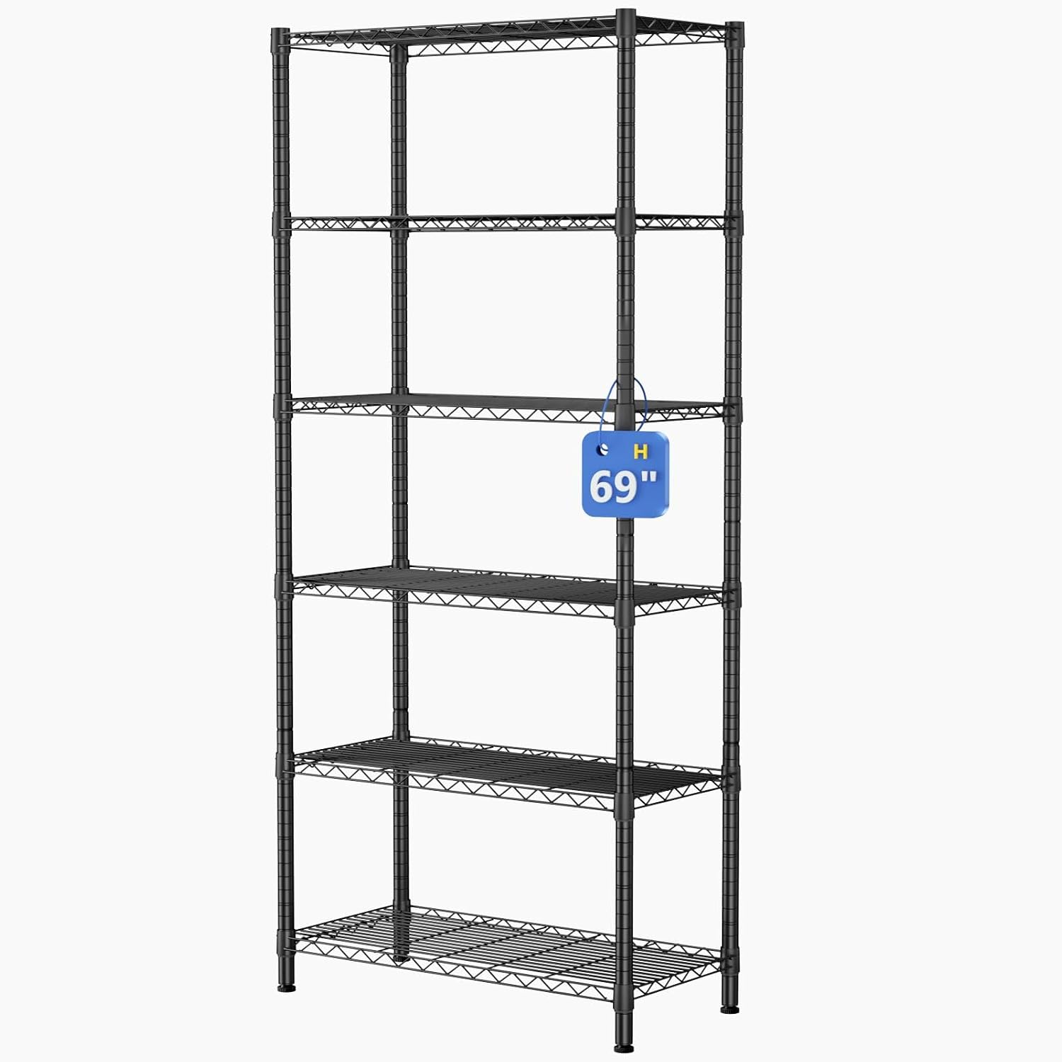 Black 6‑Tier Metal Wire Storage Shelving Unit