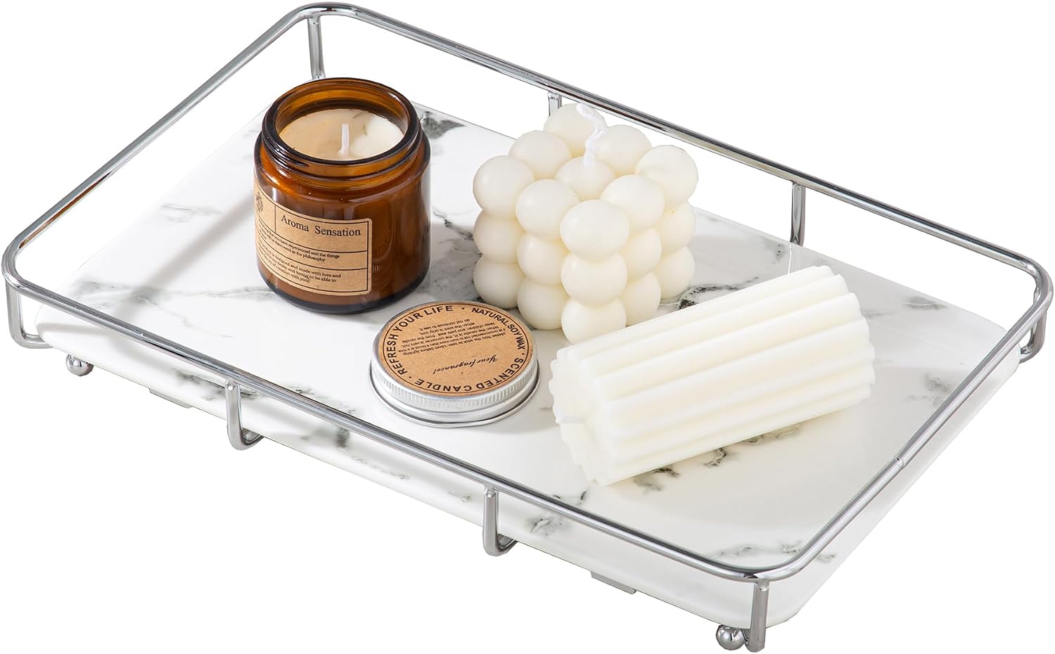 Marble‑Print Vanity Countertop Organizer
