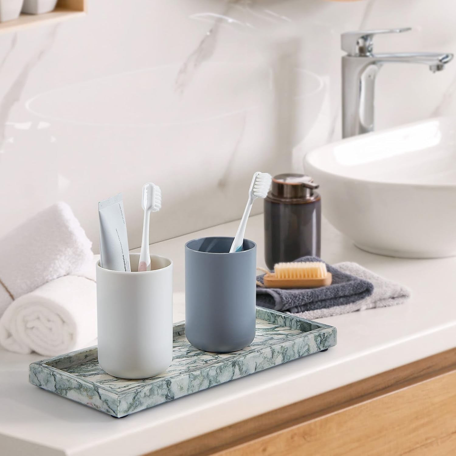 Natural Marble Vanity Tray Stone Bathroom Organizer