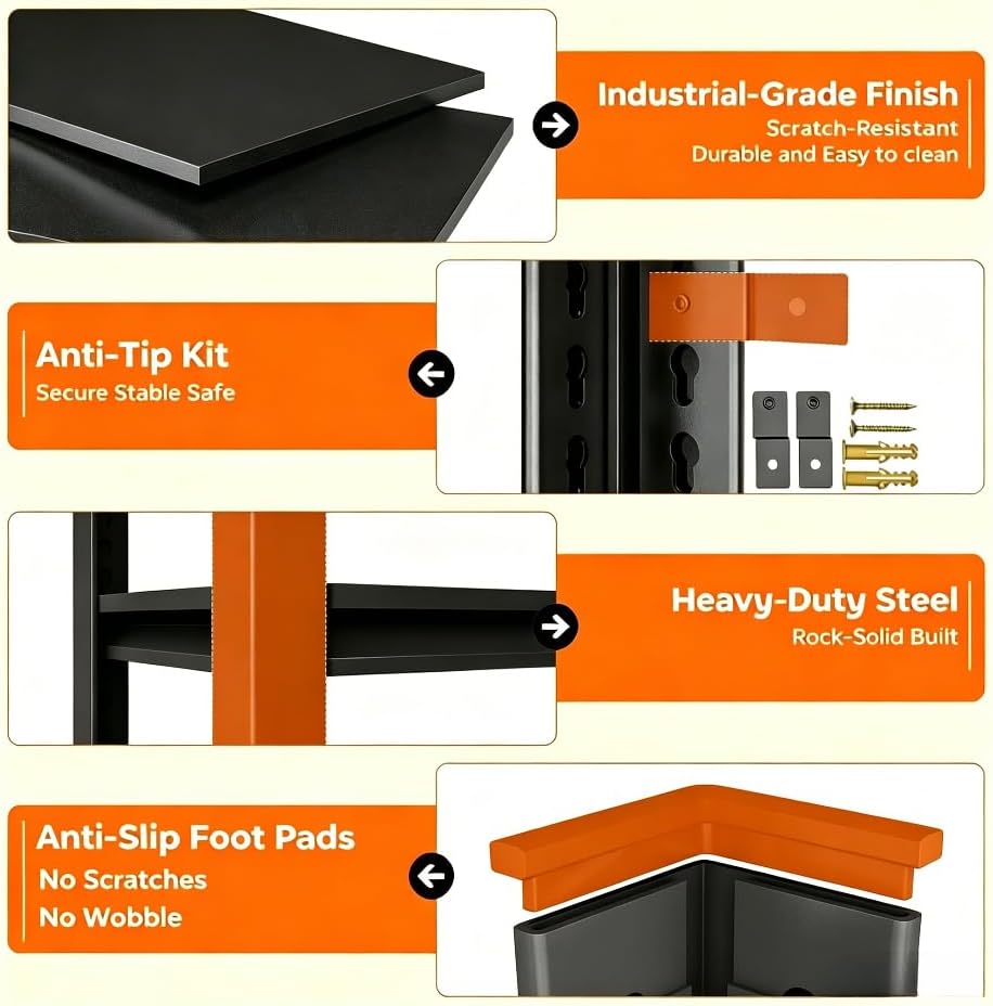 5‑Tier 2500LBS Heavy‑Duty Metal Storage Shelving Unit