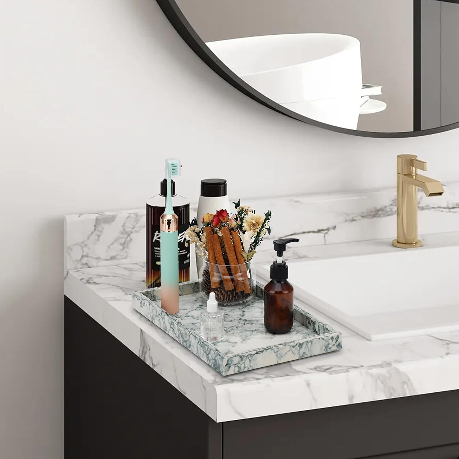 Cyan Green Natural Marble Vanity Countertop Tray