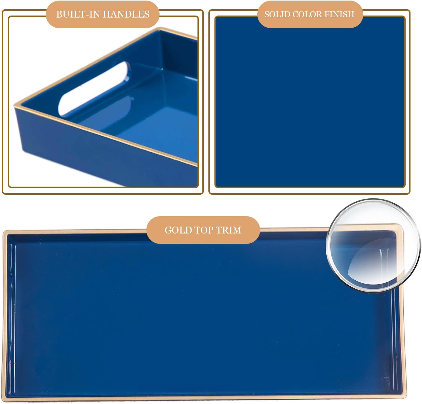 Blue 2‑Pack Rectangular Plastic Vanity Trays