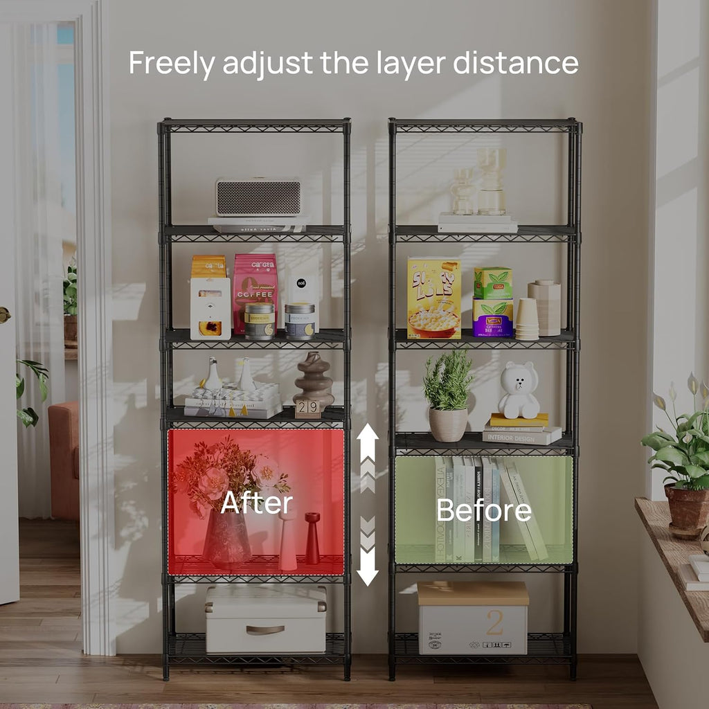 Black 6‑Tier Metal Wire Storage Shelving Unit