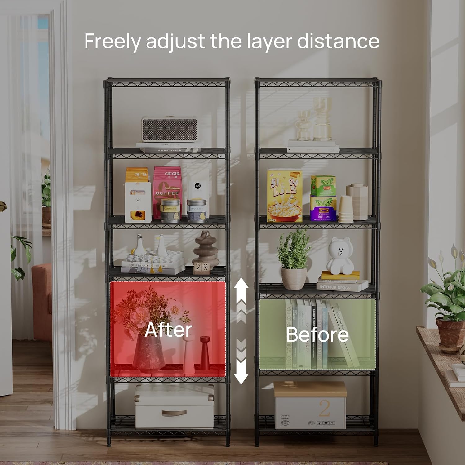 Black 6‑Tier Metal Wire Storage Shelving Unit