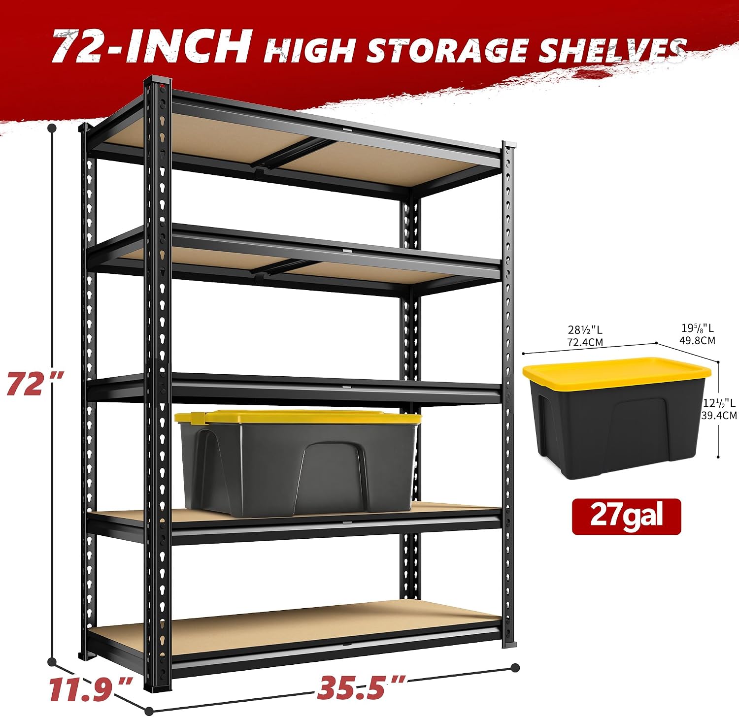 5‑Tier 2400Lbs Heavy‑Duty Garage Storage Shelving