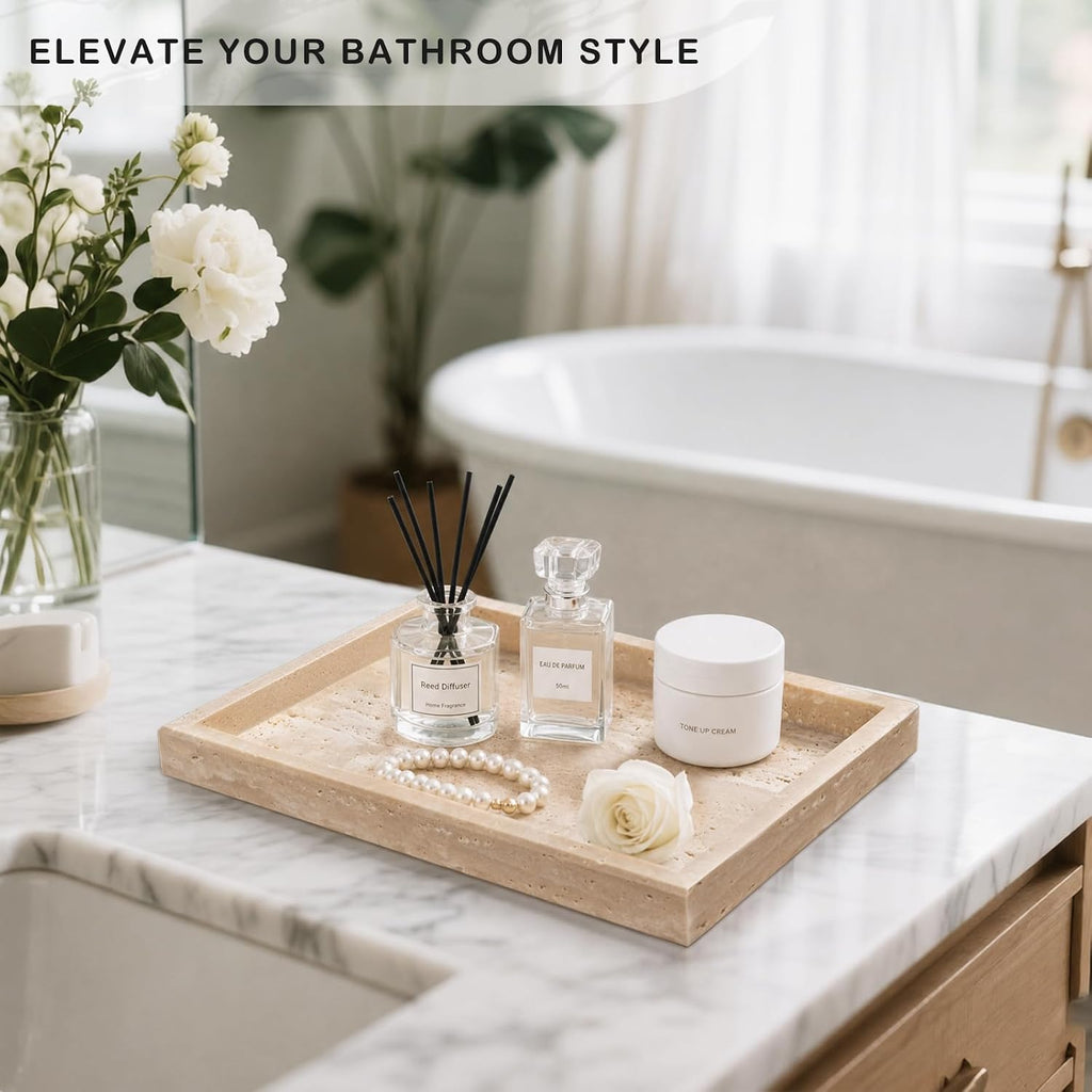 Beige Travertine Marble Vanity Countertop Tray