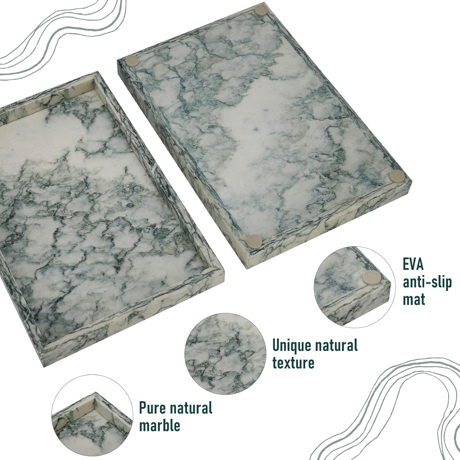 Cyan Green Natural Marble Vanity Countertop Tray