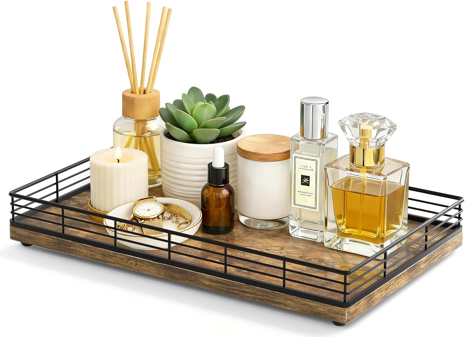 Black Rustic Wood Bathroom Vanity Countertop Tray