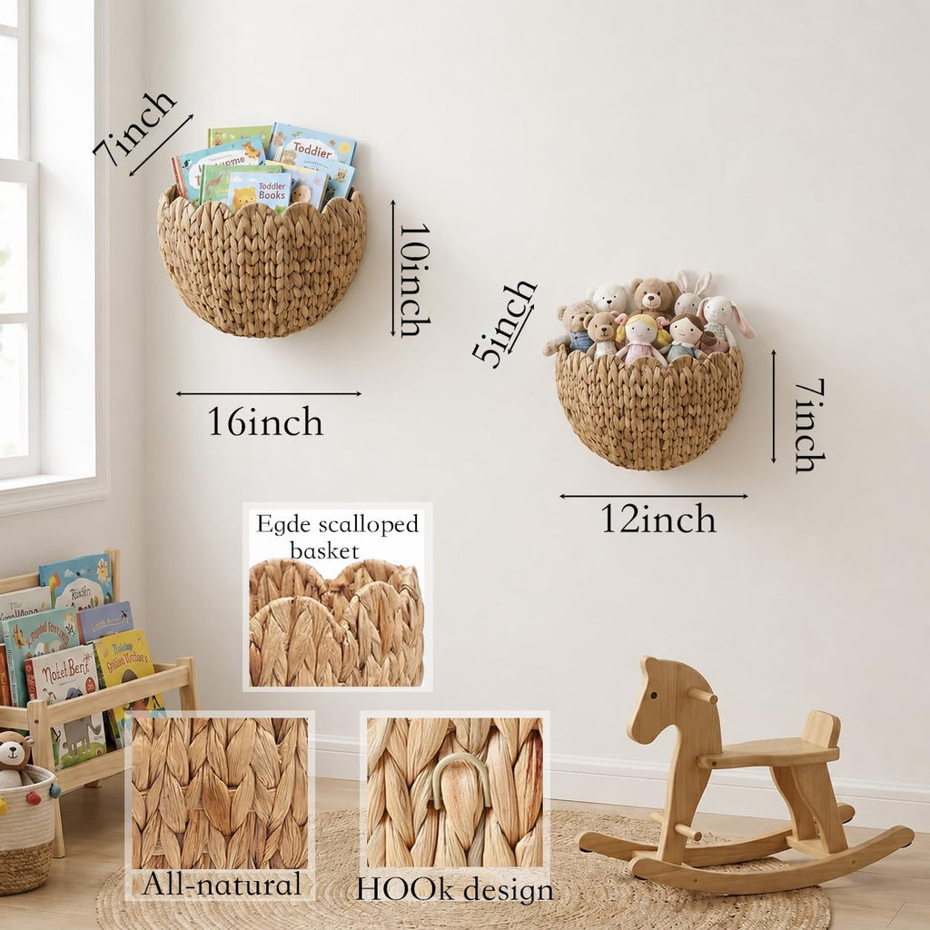 2‑Pack Natural Scalloped Wicker Wall Baskets