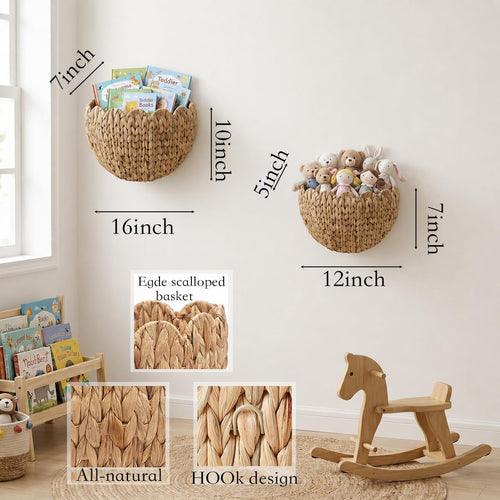 2‑Pack Natural Scalloped Wicker Wall Baskets