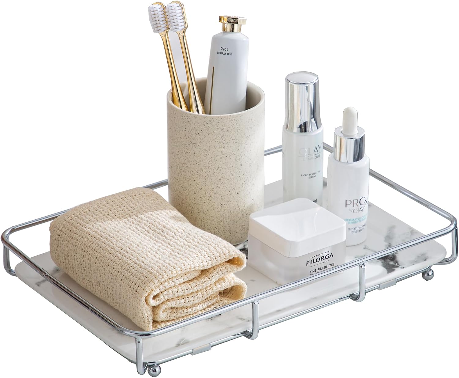 Marble‑Print Vanity Countertop Organizer