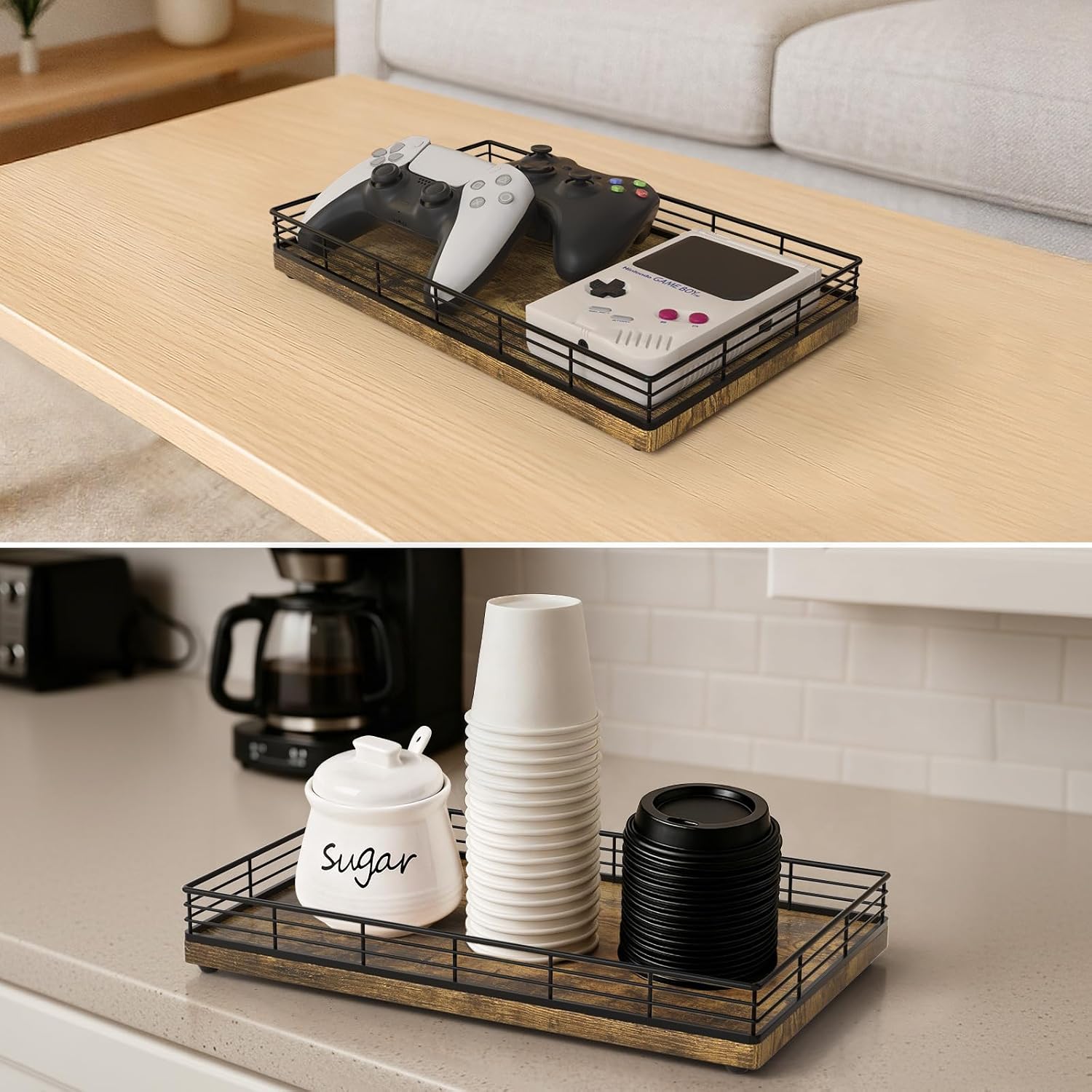 Black Rustic Wood Bathroom Vanity Countertop Tray