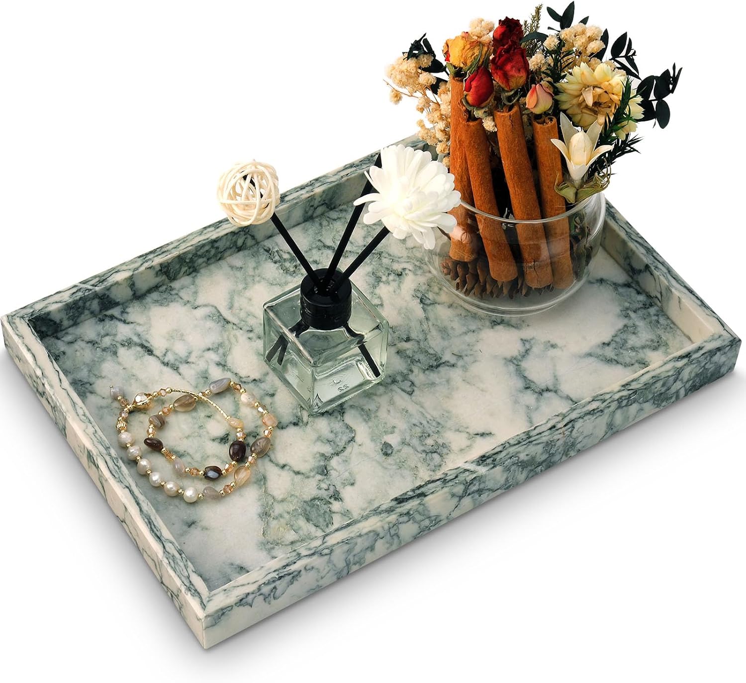 Cyan Green Natural Marble Vanity Countertop Tray