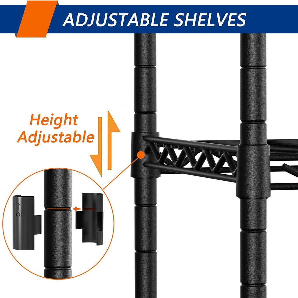 Black 4‑Tier Adjustable Metal Wire Storage Rack