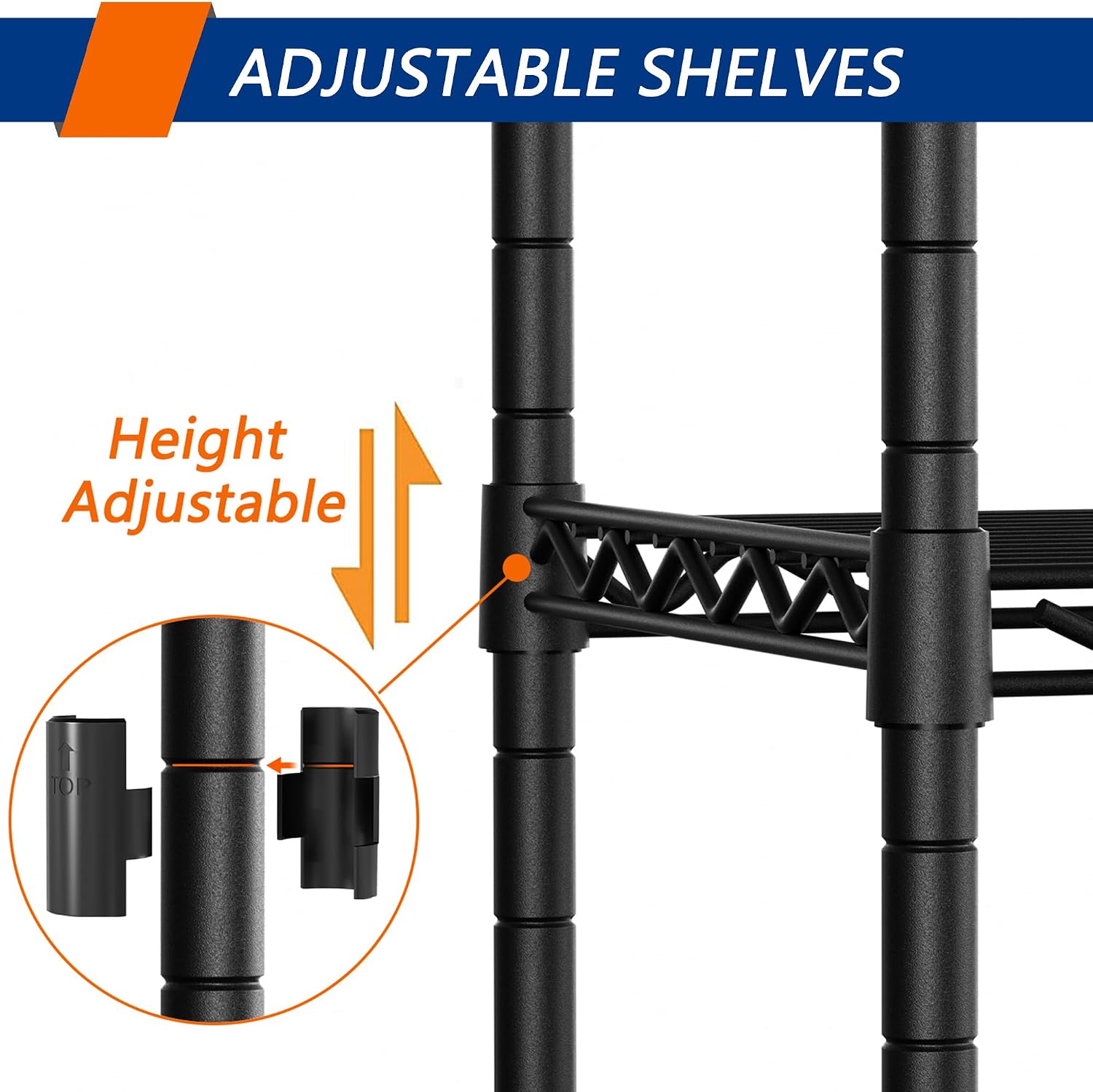 Black 4‑Tier Adjustable Metal Wire Storage Rack