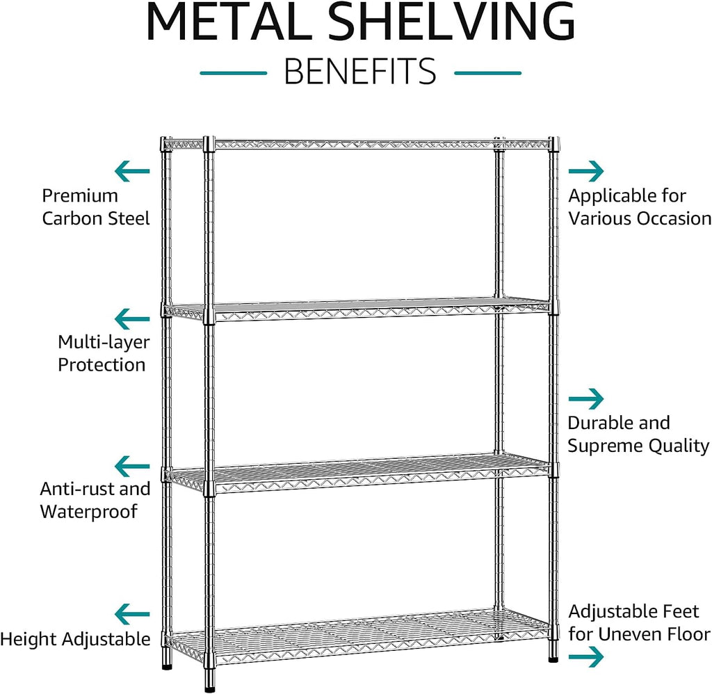 Silver 4‑Tier Metal Wire Storage Rack 1400LBS