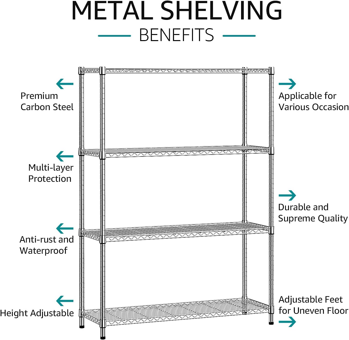 Silver 4‑Tier Metal Wire Storage Rack 1400LBS