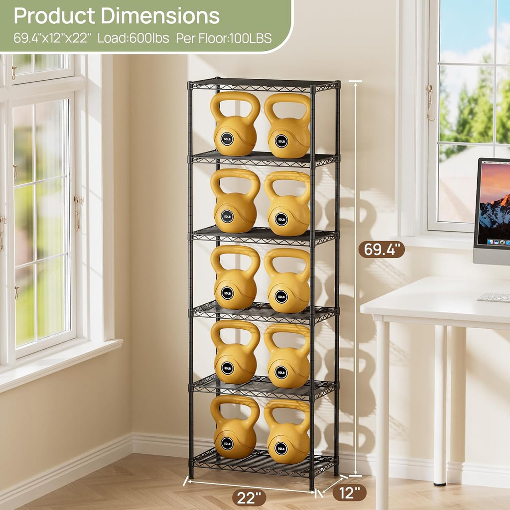 Black 6‑Tier Metal Wire Storage Shelving Unit