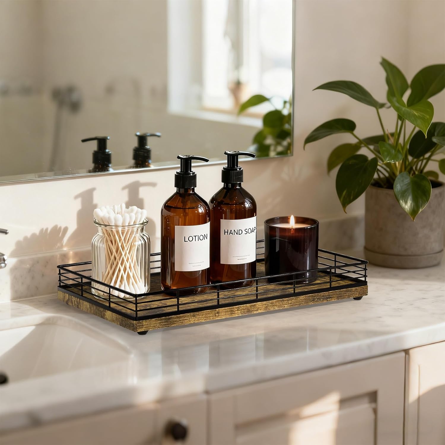 Black Rustic Wood Bathroom Vanity Countertop Tray