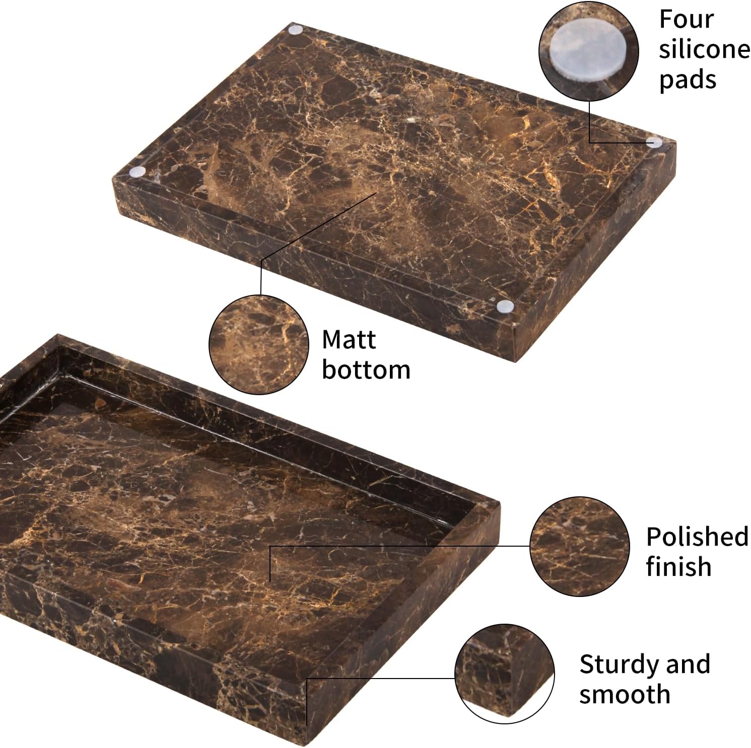 Dark Brown Natural Stone Marble Vanity Tray