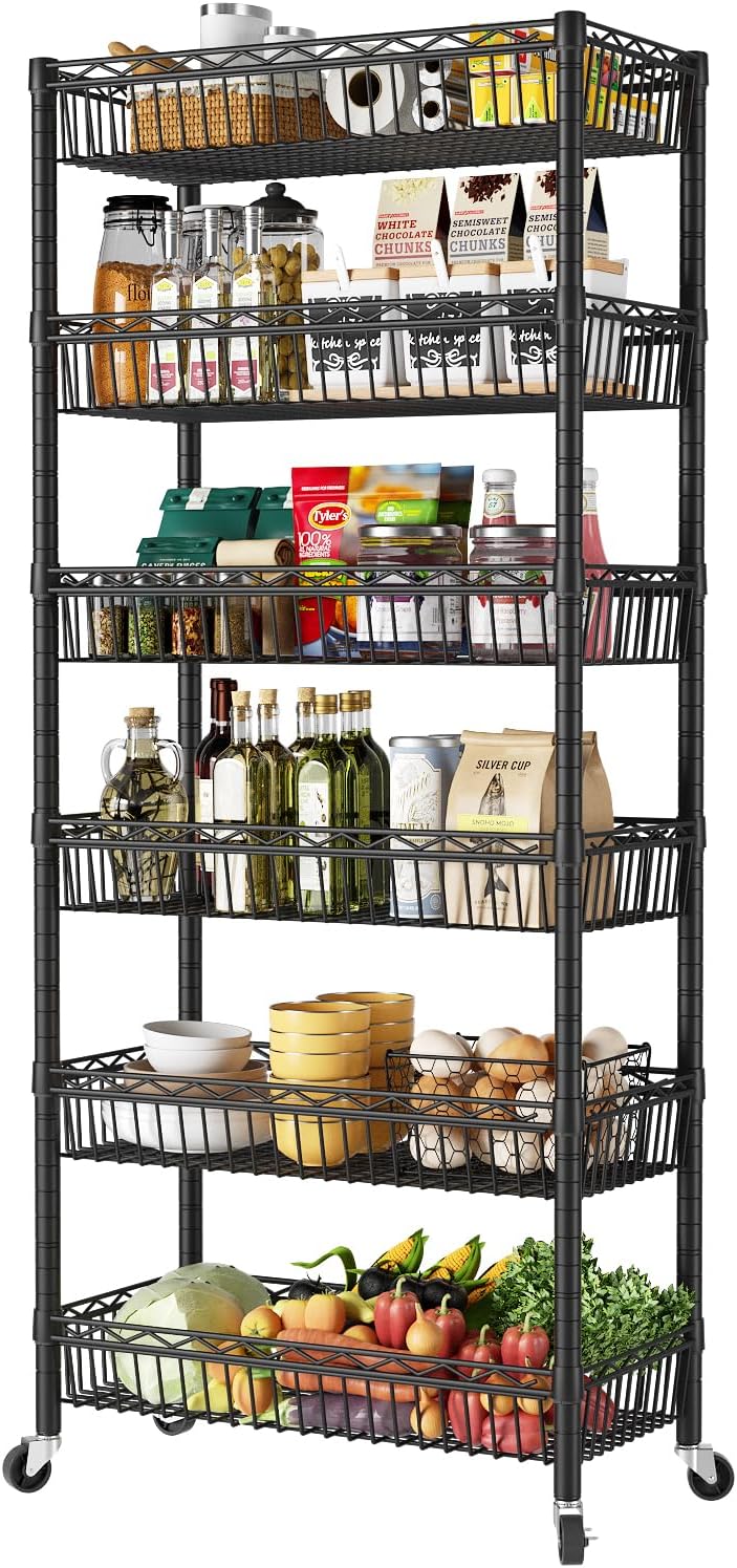 6‑Tier Rolling Adjustable Wire Storage Shelving Unit