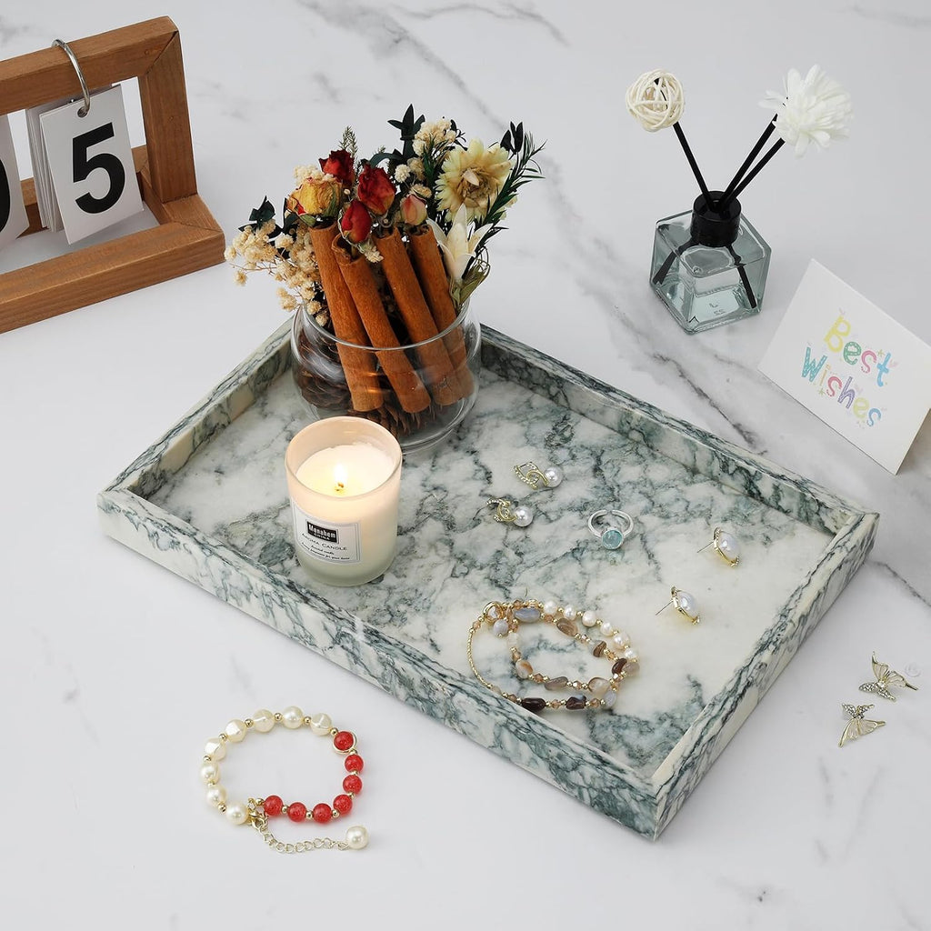 Cyan Green Natural Marble Vanity Countertop Tray