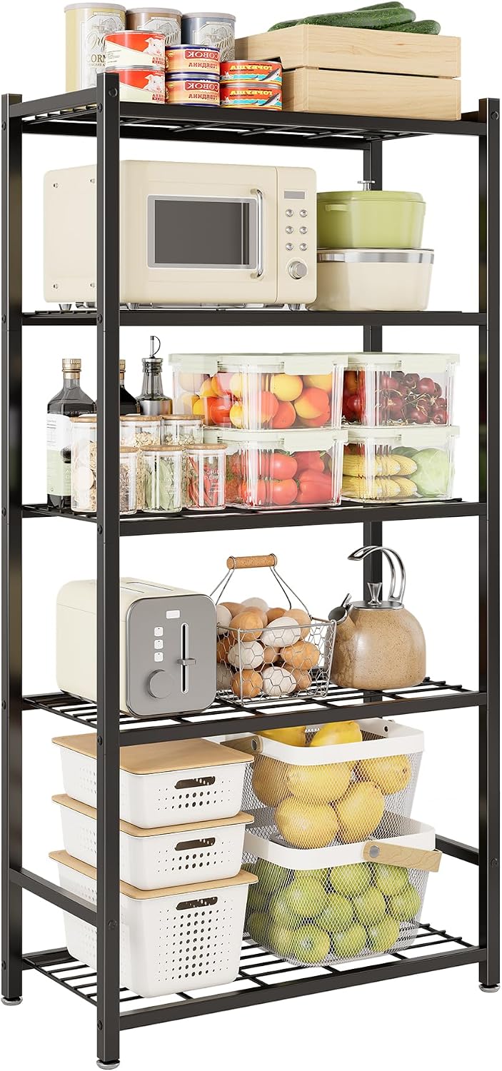 5‑Tier Metal Storage Shelving Unit With Leveling Feet