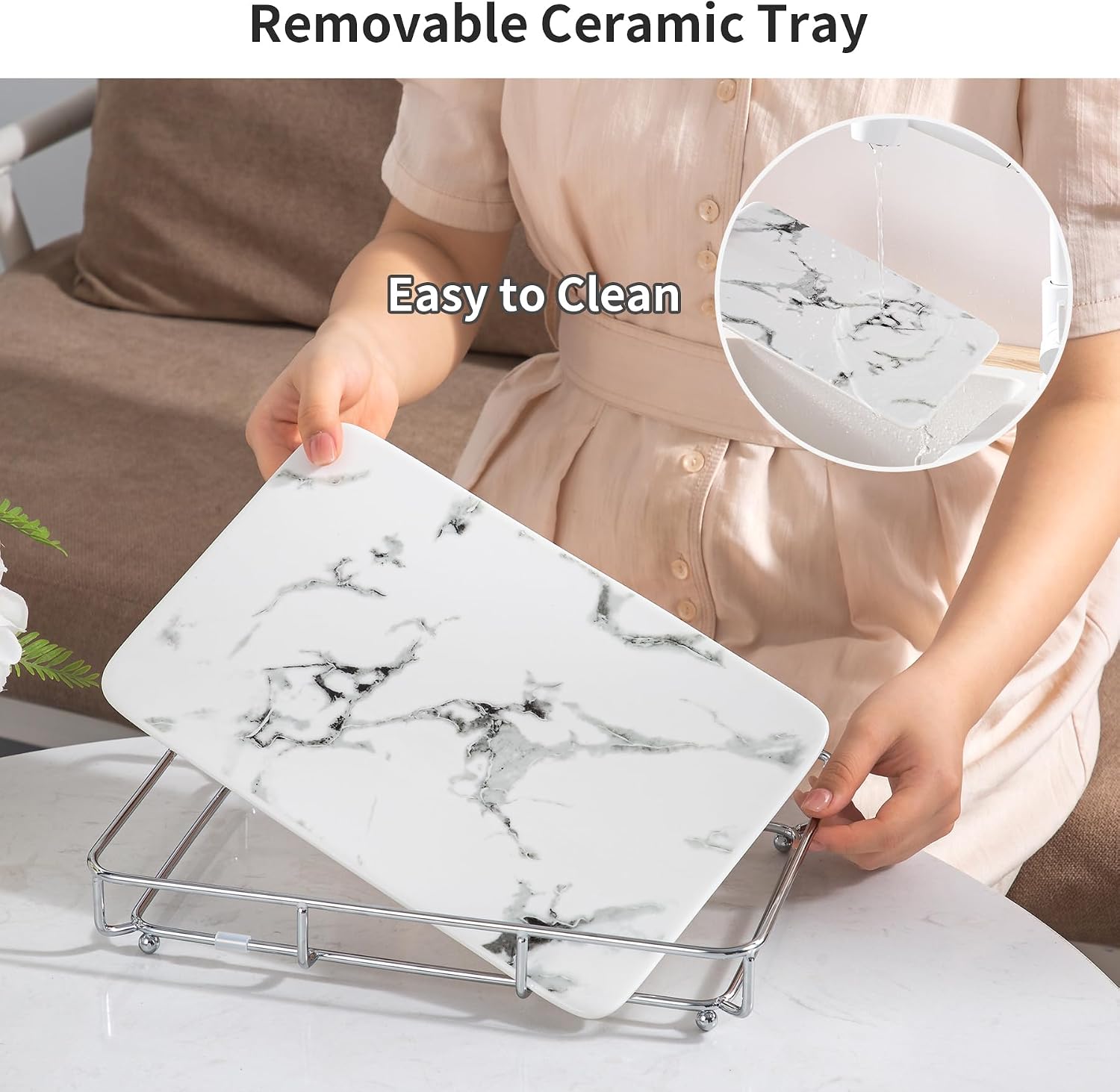 Marble‑Print Vanity Countertop Organizer
