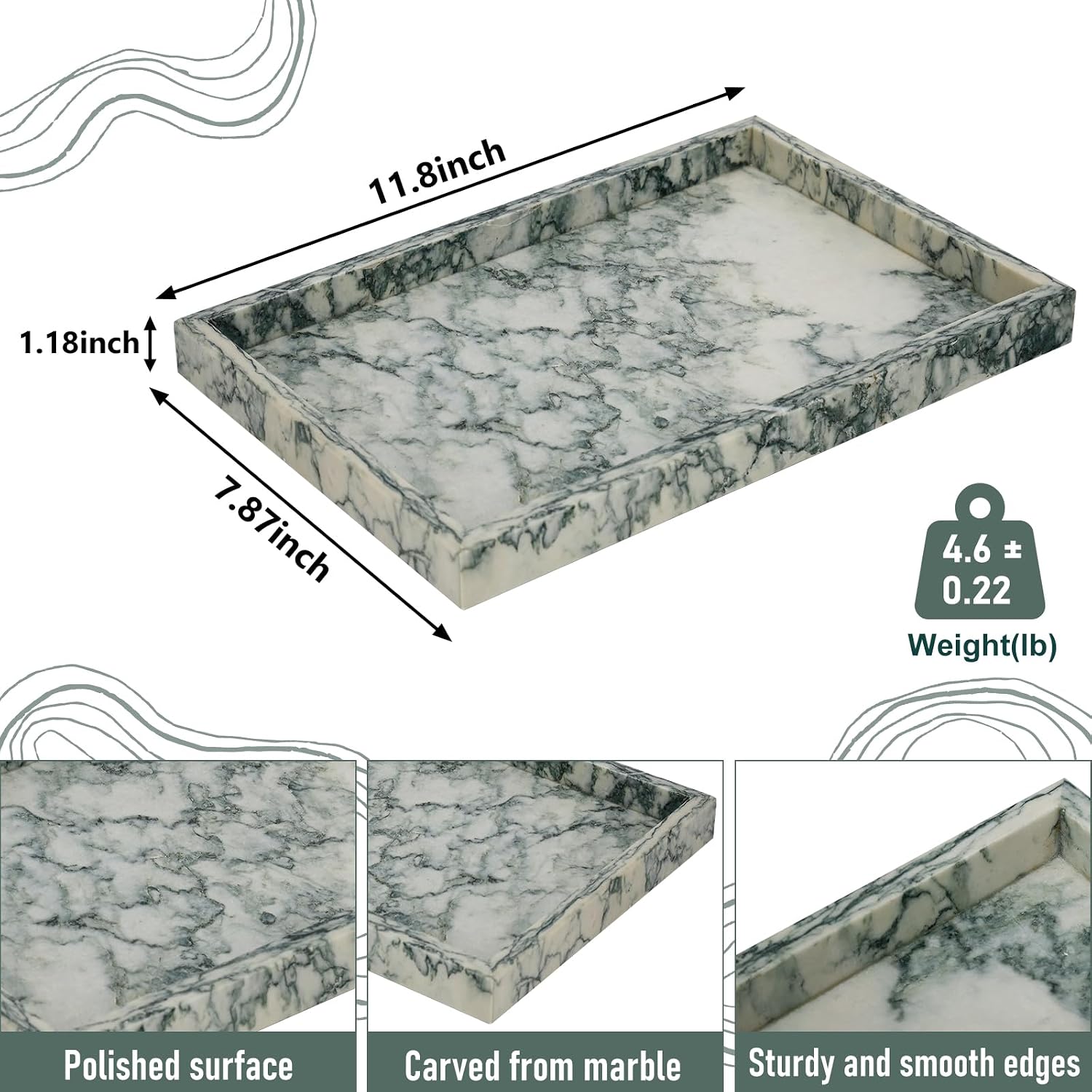 Cyan Green Natural Marble Vanity Countertop Tray