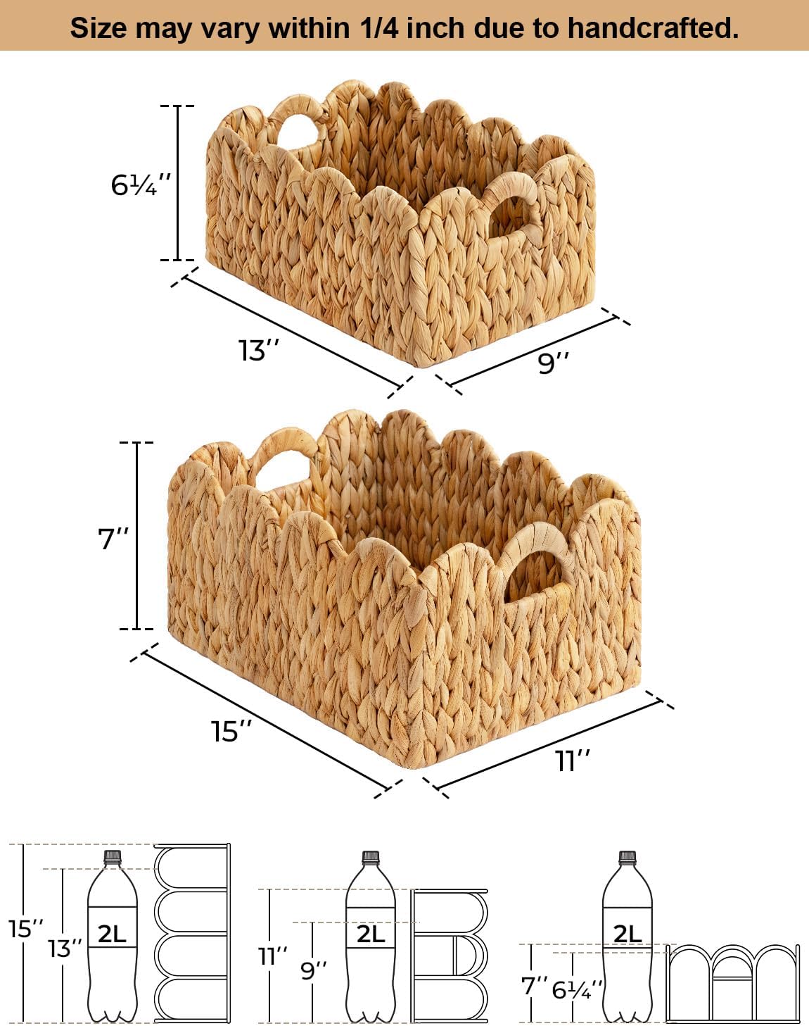 2‑Pack Scalloped Wicker Storage Baskets