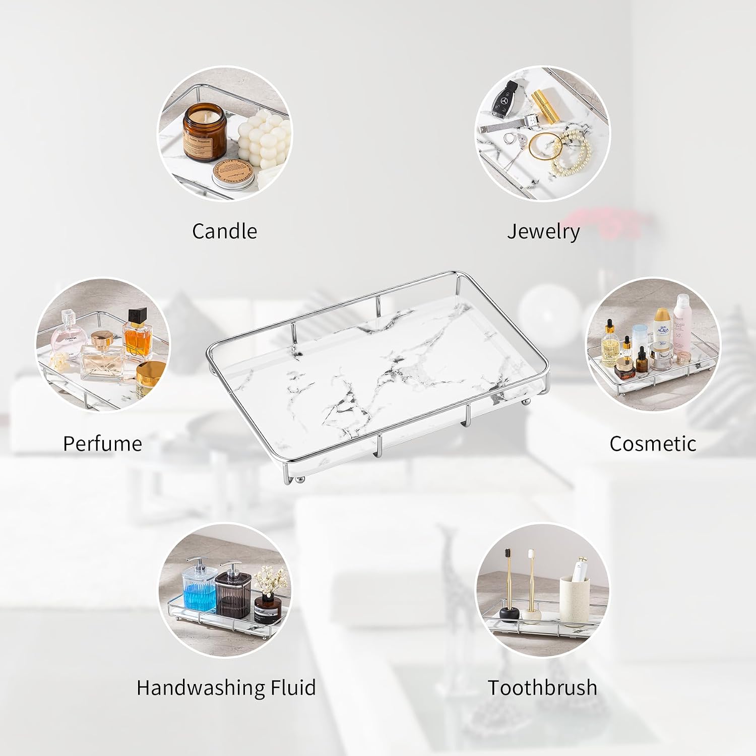 Marble‑Print Vanity Countertop Organizer