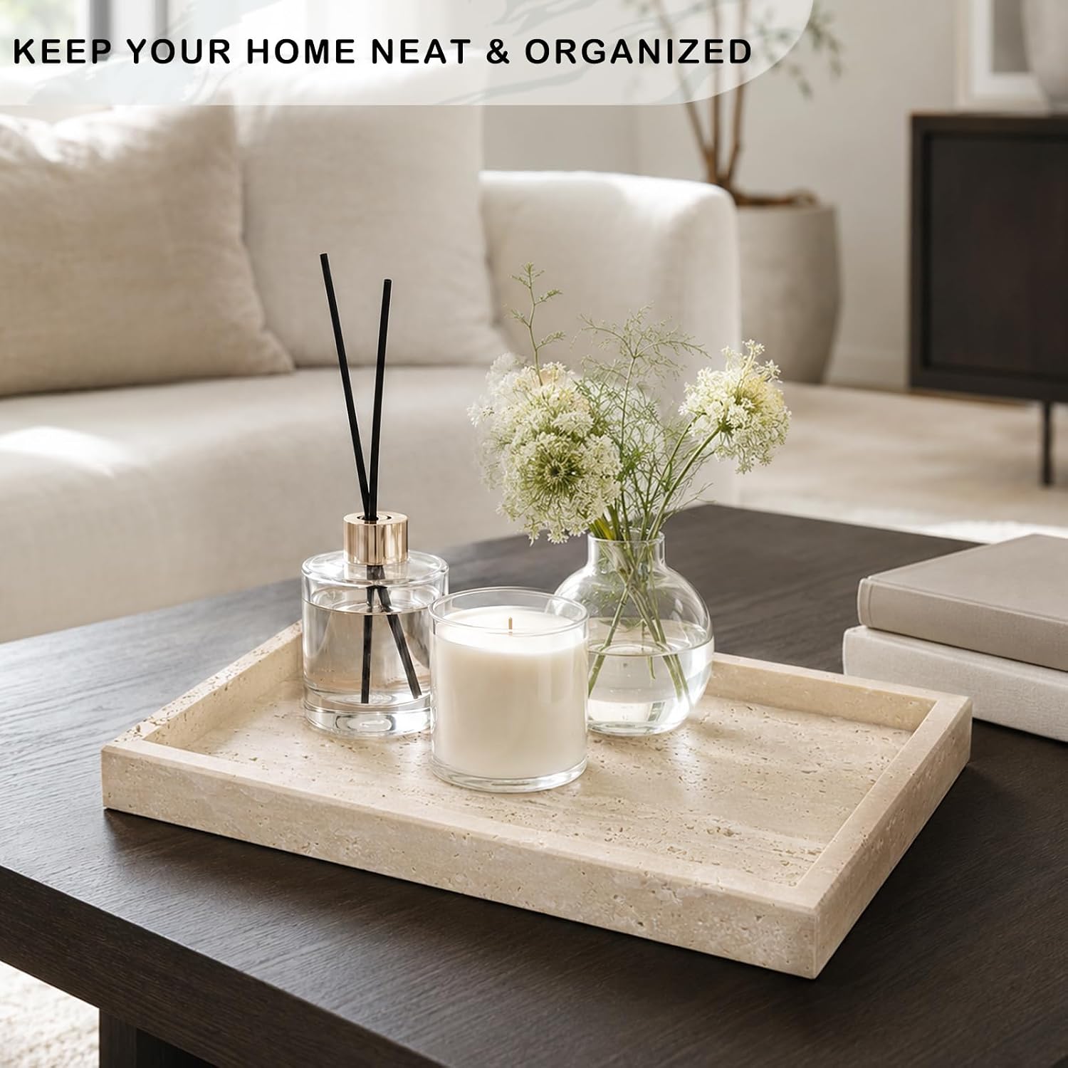 Beige Travertine Marble Vanity Countertop Tray