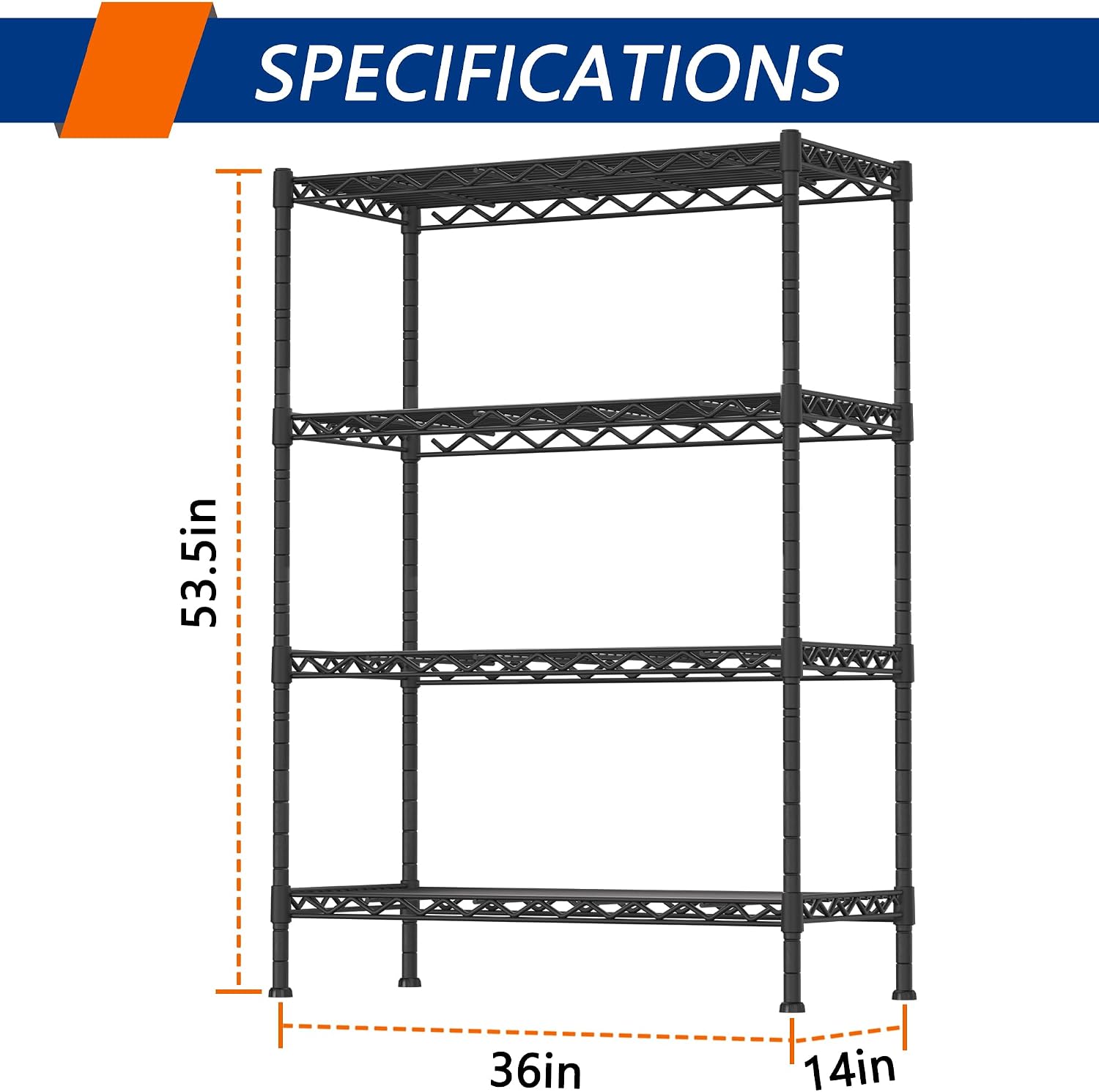 Black 4‑Tier Adjustable Metal Wire Storage Rack