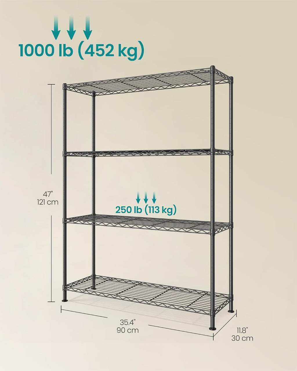 SONGMICS 4‑Tier Metal Wire Storage Shelving Unit