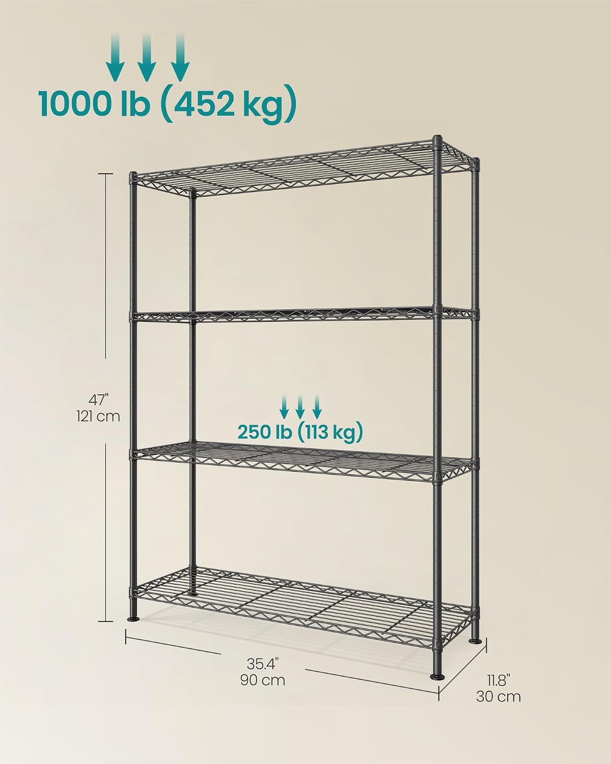 SONGMICS 4‑Tier Metal Wire Storage Shelving Unit