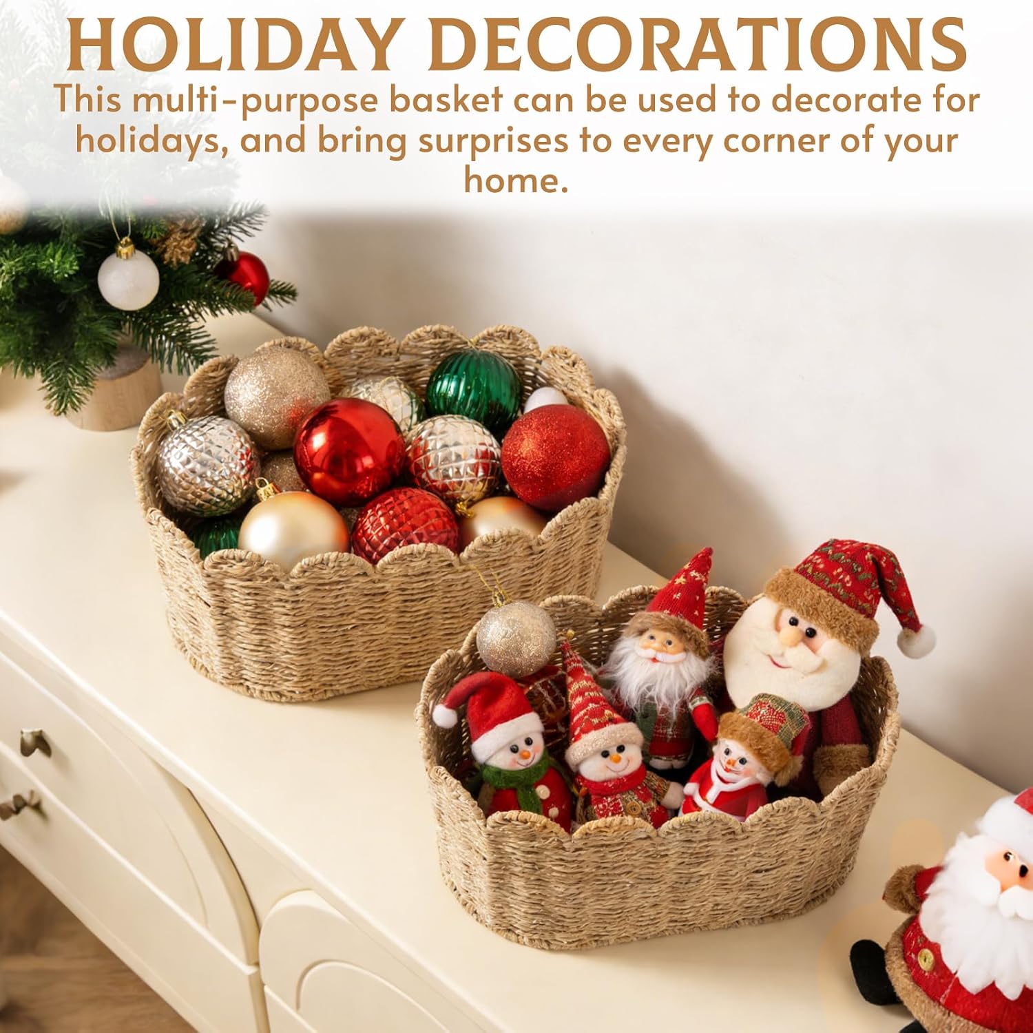 2‑Pack Scalloped Edge Rattan Storage Baskets