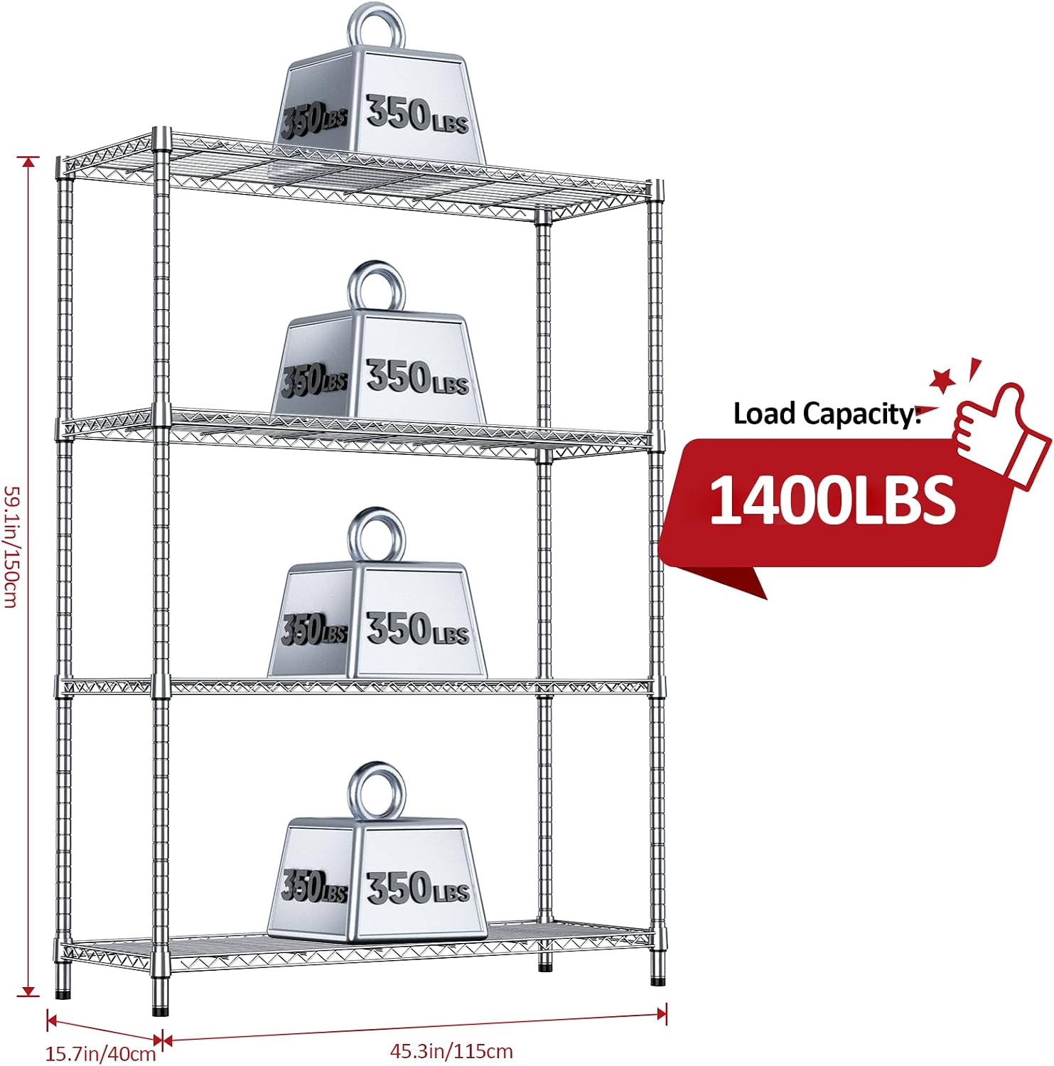 Silver 4‑Tier Metal Wire Storage Rack 1400LBS