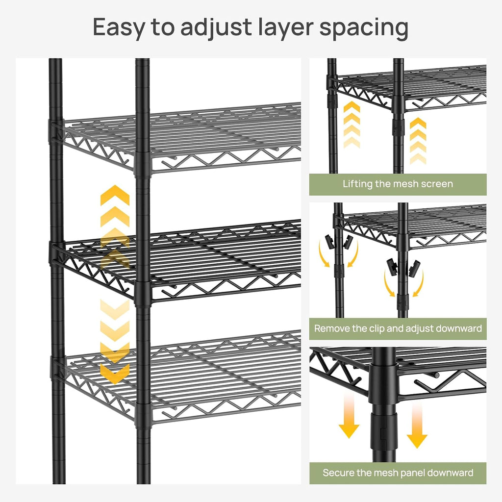 Black 6‑Tier Metal Wire Storage Shelving Unit
