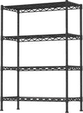 Black 4‑Tier Adjustable Metal Wire Storage Rack