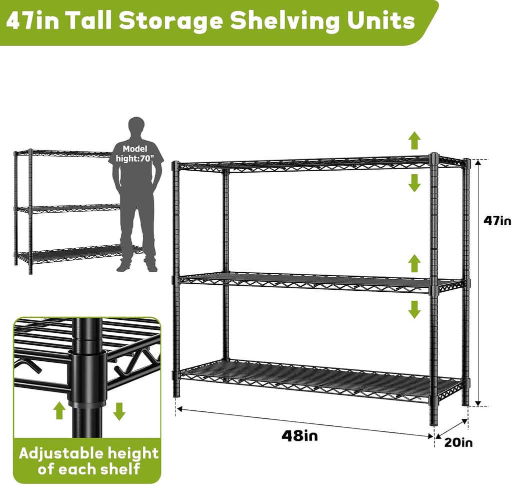 48" 3‑Tier Heavy‑Duty Wire Storage Shelving Unit 1200LBS