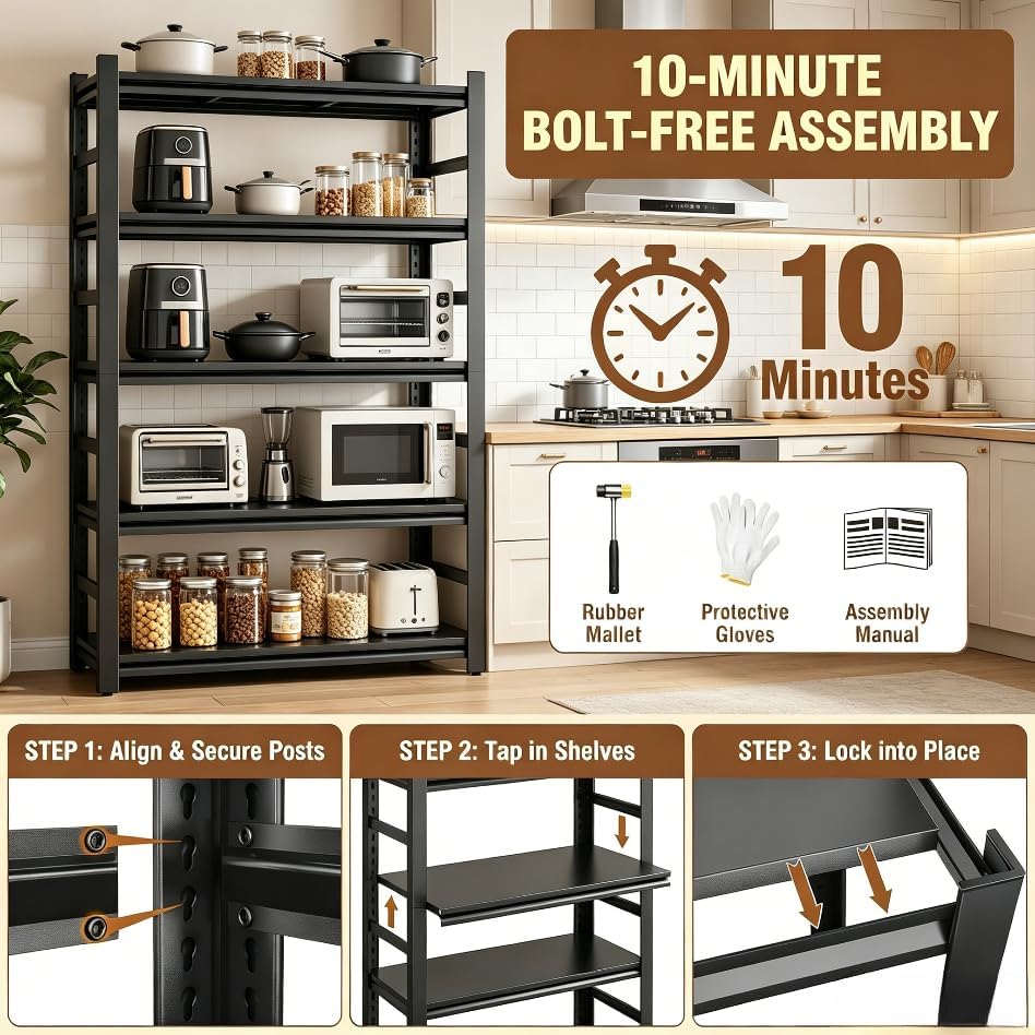 5‑Tier 2500LBS Heavy‑Duty Metal Storage Shelving Unit