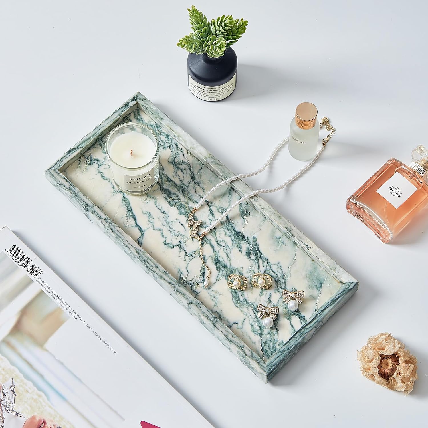 Natural Marble Vanity Tray Stone Bathroom Organizer