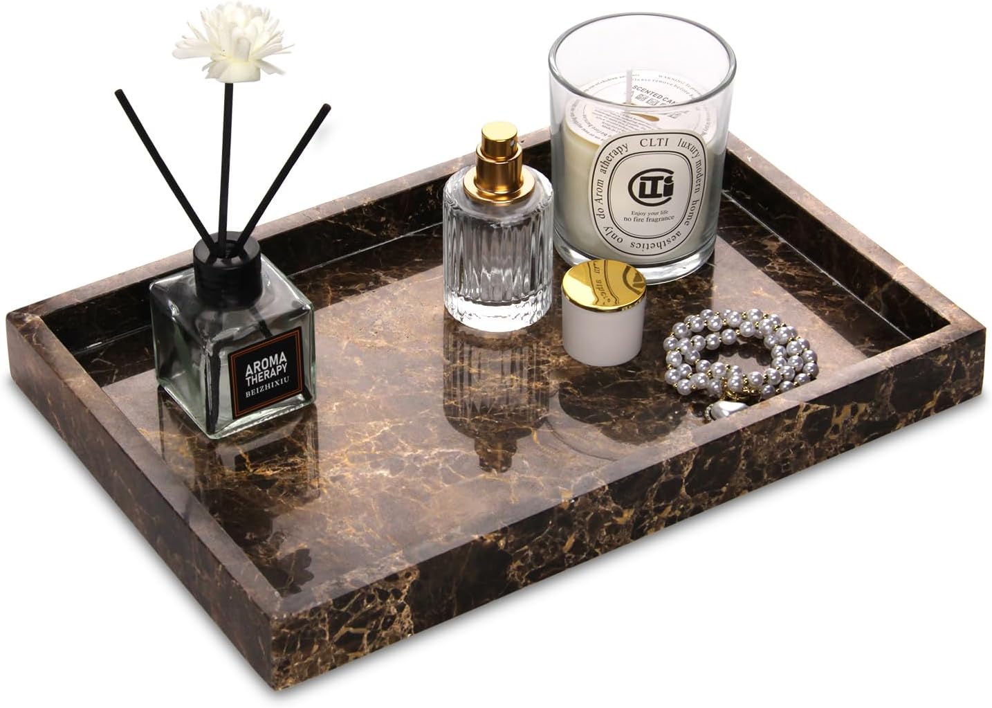Dark Brown Natural Stone Marble Vanity Tray