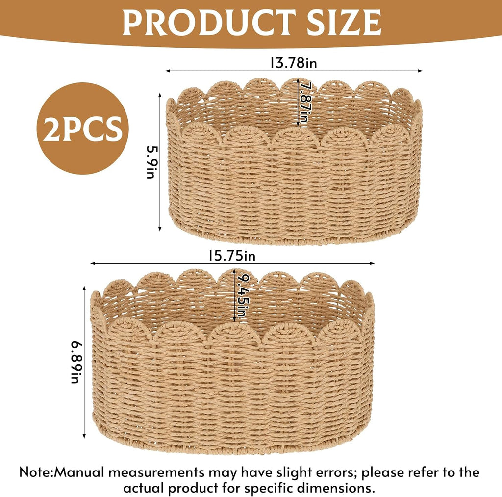 2‑Pack Scalloped Edge Rattan Storage Baskets