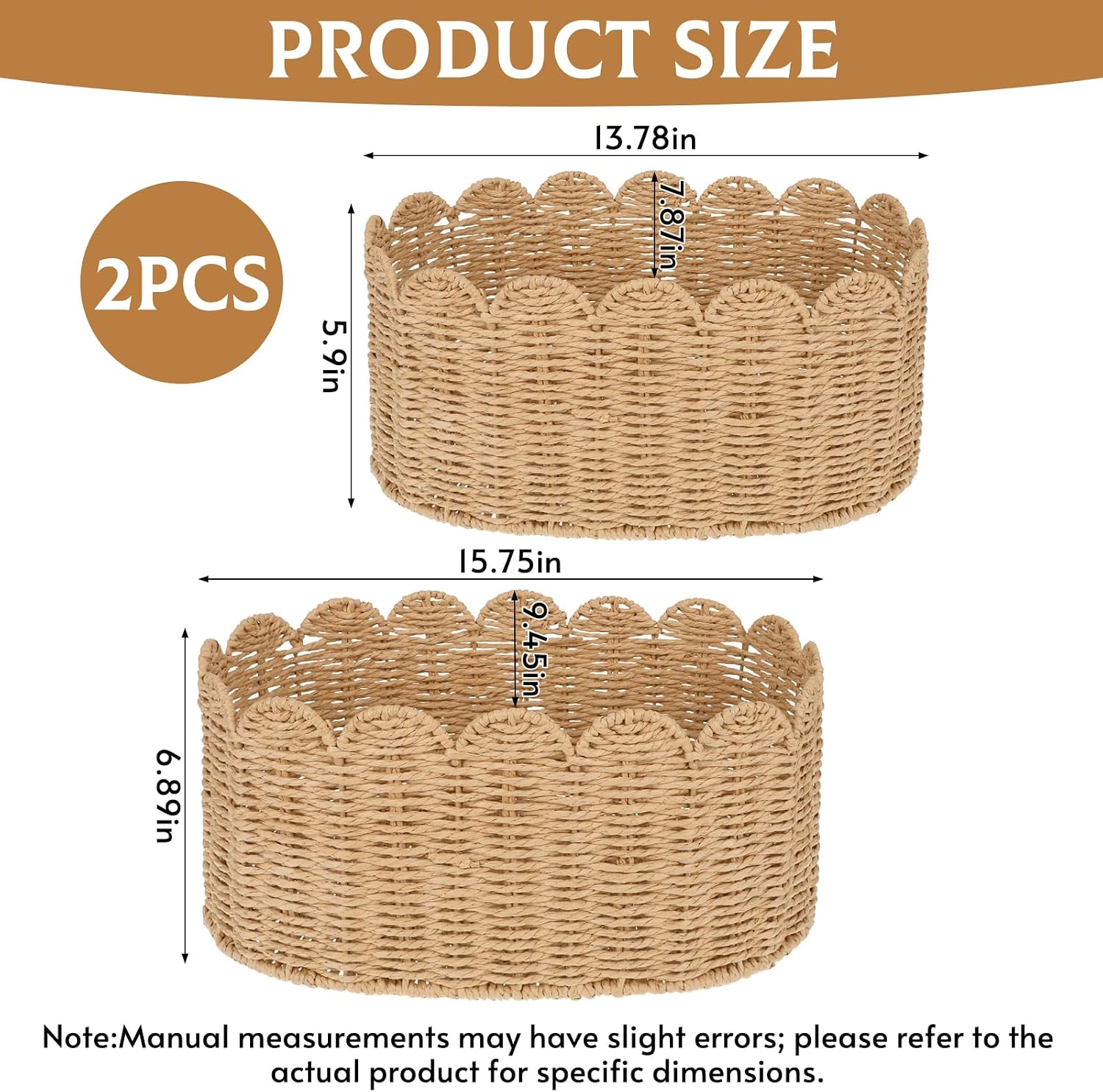 2‑Pack Scalloped Edge Rattan Storage Baskets