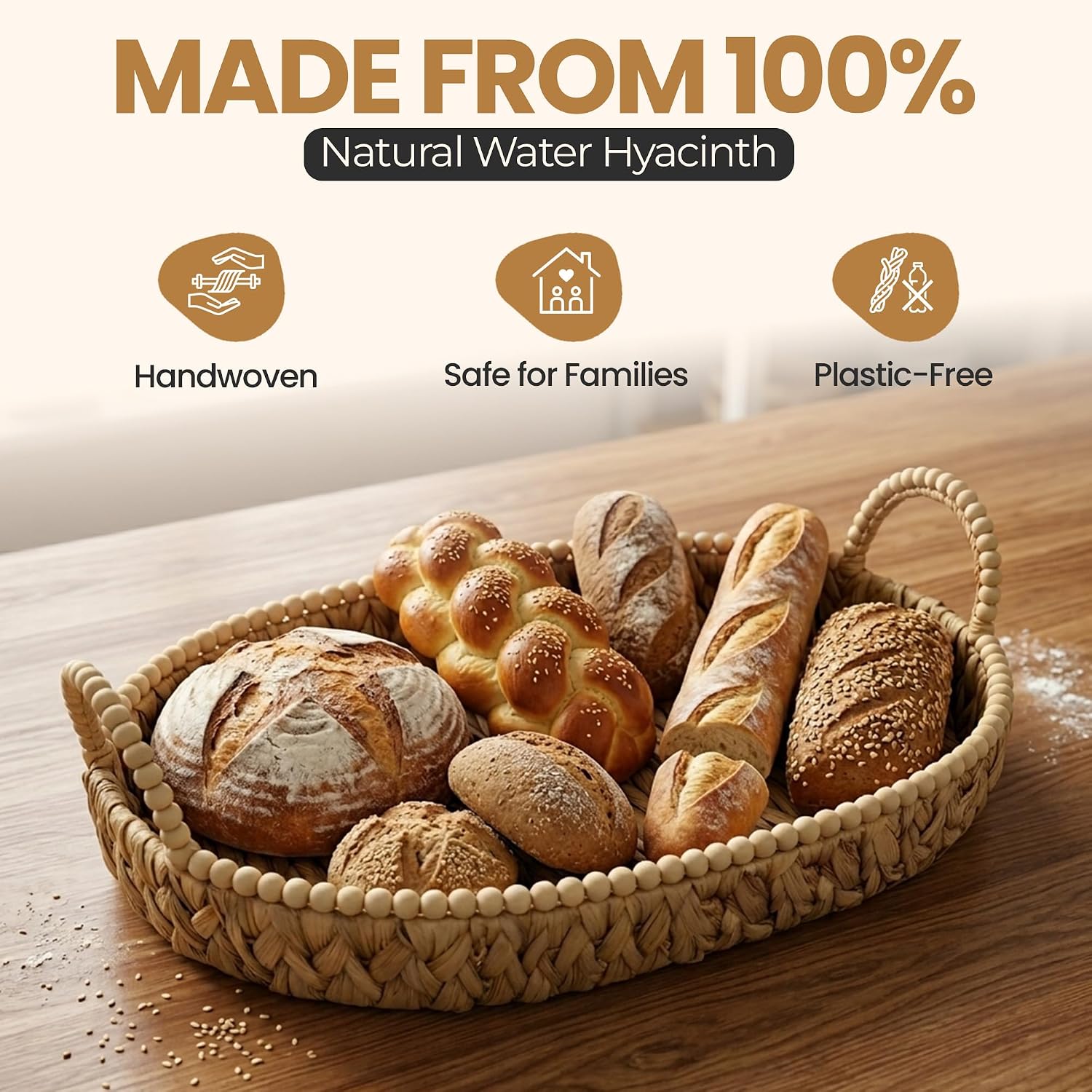 3‑Pack Handwoven Water Hyacinth Storage Baskets